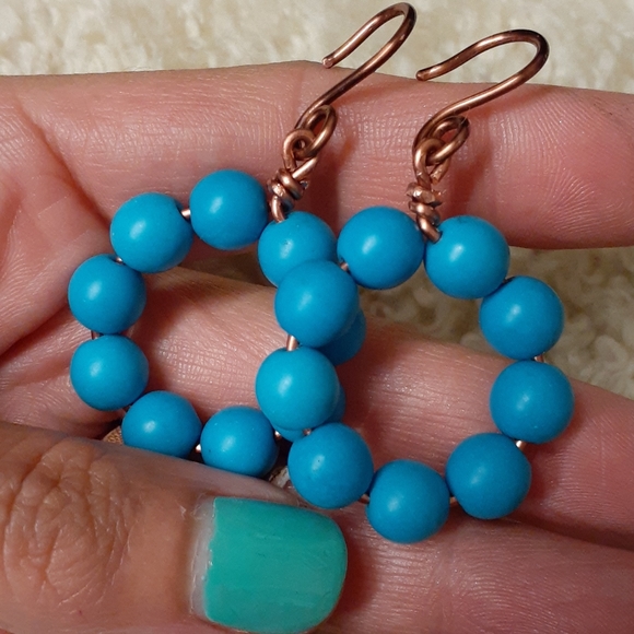 Genuine Turquoise Beaded Earrings - Picture 3 of 4